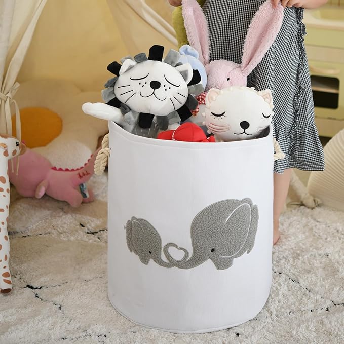 INough Baby Hamper Extra Large Nursery Hamper, 58L Kids Toys Basket Laundry Basket for Baby's Dirty Clothes Collapsible Storage Basket Canvas Clothes Hamper Toy Box Dorm Room Essentials for College