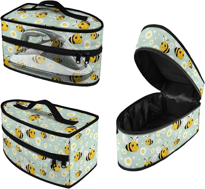Rchsmod Daisy Bee Print Steam Iron Case Portable Iron Storage Holder Zippered Travel Steamer Bag Carrier Bag with Handle Iron Accessories, Case Only
