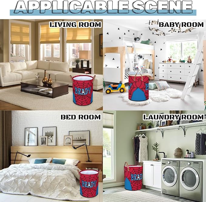 Spider Wed Personalized-Laundry-Hamper-Basket for Kids Custom Name Collapsible Storage Organizer Bin Dirty Clothes Toys Hamper for Boys Nursery in Laundry, Bedroom, Bathroom Wed-3