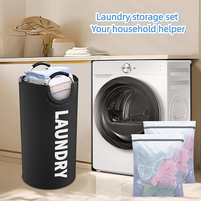 90L Laundry Basket, Storage Basket,Waterproof Laundry Hamper, Laundry Bag with Padded Handles, Clothes Hamper，Collapsible Laundry Basket Easy Storage;Includes 2 mesh laundry bags（16x12in）