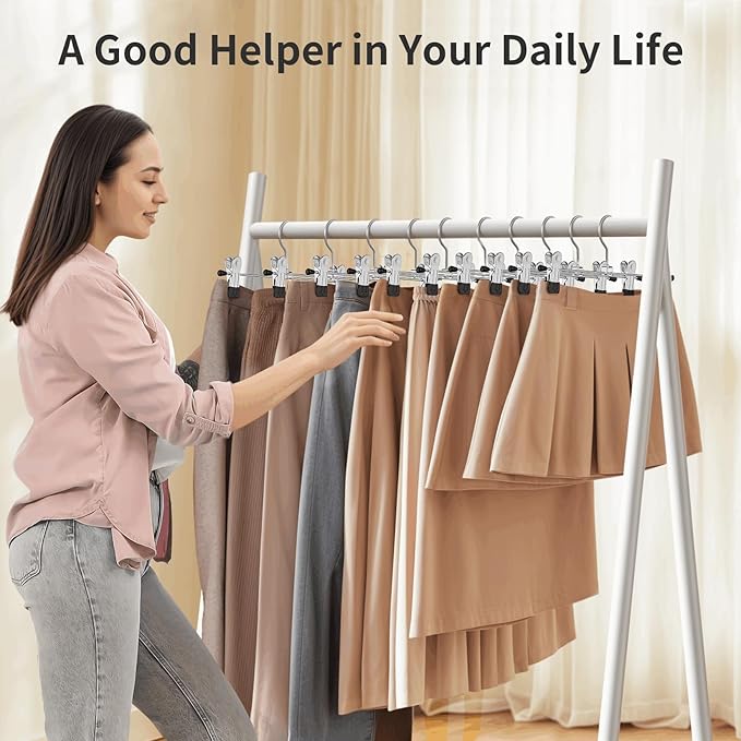 IEOKE Pants Hangers with Clips: 50 Pack Skirt Hangers for Women Metal Adjustable Trouser Hangers for Jeans Shorts Dress - Black