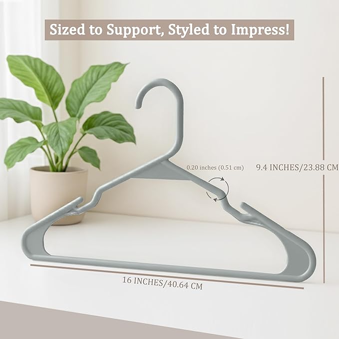 Utopia Home Plastic Hangers 50 Pack - Perfect Space Saving Clothes Hanger - Durable and Strong - Perfect Closet Organizers with Shoulder Grooves (Grey)