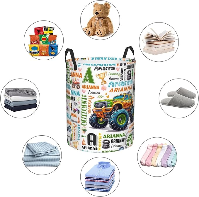 Personalized Truck Laundry Basket For Baby Kids Boys Girls Adult Custom Hamper Basket With Name For Bathroom Bedrooms Collapsible Baby Laundry Basket, Dirty Clothes Hamper With Handles