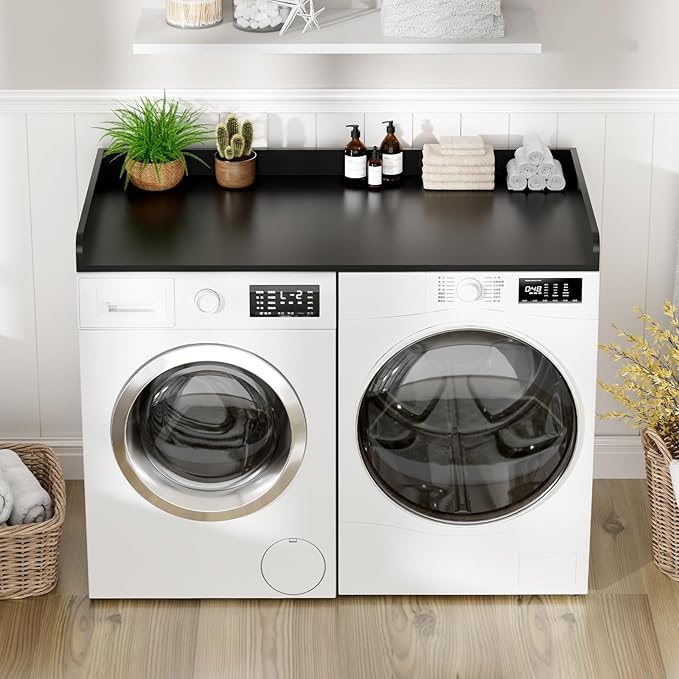 Washer Dryer Countertop, 27.5 x 54 Inch Washer and Dryer Countertop for Laundry Room Organization with Edge Wooden, Black