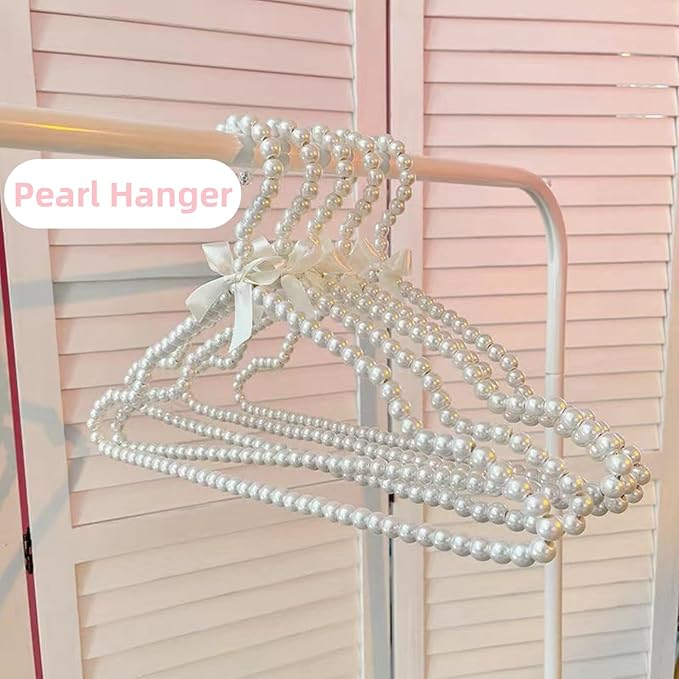 16 inch Pearl Hanger Cute Ribbon Bow Hanger Metal Elegant Clothes Hangers for Wedding Dress Photographing or Decorate Your Closet (5, White)
