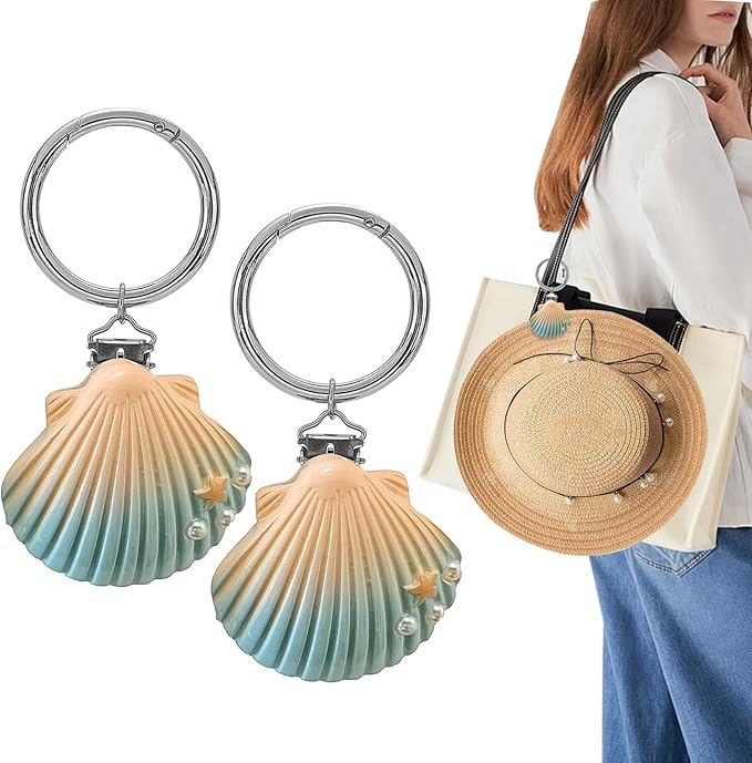 2Pcs Hat Clip for Travel on Bag - Shell Beach Cruise Essentials Accessory for Handbag Backpack Luggage Purse Travel