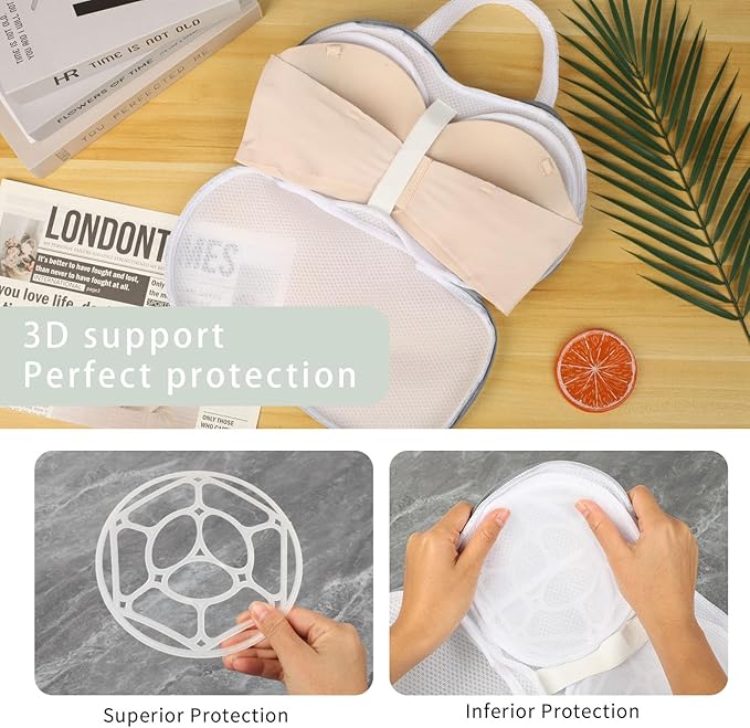 Bra Washing Bag,bra laundry bags for Laundry Lingerie Underwear Brassiere Bag,Fine Mesh Lingerie Bags with 3D Skeleton for Washing Machine Suitable for A-C Cup Sizes（Grey ）