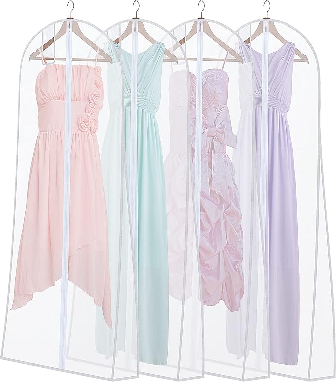 Fabbay 4 Pcs 72'' Wedding Dress Garment Bag Large Bridal Wedding Gown Dress Storage Bag Protective Breathable Hanging Clothes Cover Anti Dust for Prom, Evening Gowns, XV Dresses