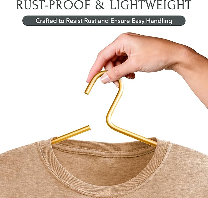 Gold Hangers for Clothes - 17-Inch Matte Gold Metal Hangers for Coats, Jackets, Shirts, Pants, Clothing - Thick, Heavy-Duty Aluminum - Luxury Aesthetic for Closet or Boutique - 5-Pack