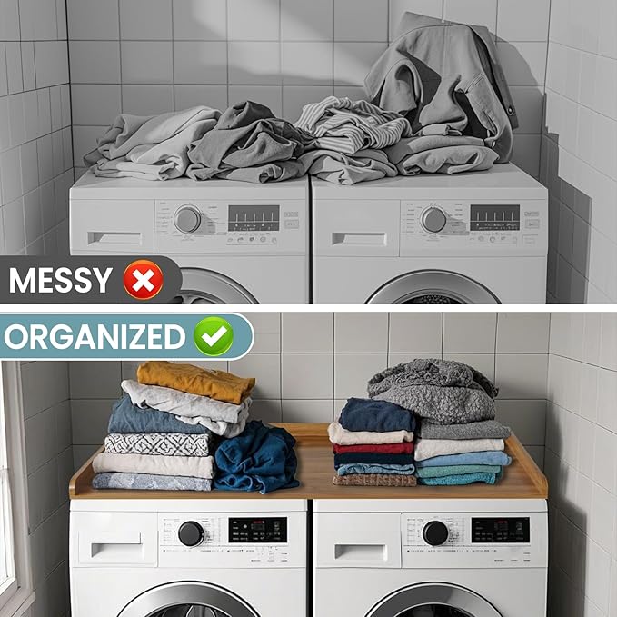 Washer Dryer Countertop, Laundry Topper Countertop for Washer and Dryer, 54" Width x 27.5" Depth Laundry Room Organization Storage (Dark Wood)