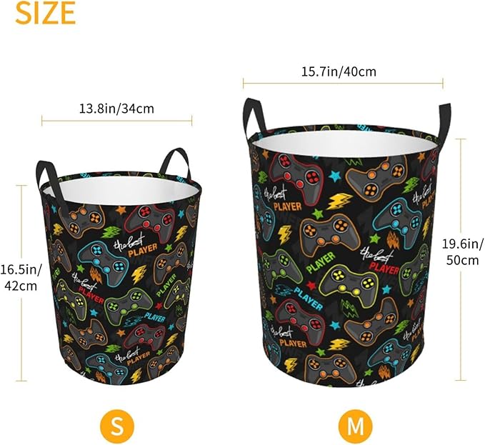 Video Game Controller Round Laundry Hamper Gaming Joysticks Storage Basket Toys Clothes Organizer Bin For Home Bathroom Bedroom Dorm Nursery, 62l