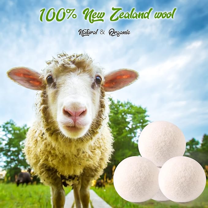 Wool Dryer Balls Organic 6 Pack XL,Handmade Dryer Balls,100% New Zealand Wool Natural Fabric Softener,Reusable 1000 Loads,Shorten Drying Time & Reduces Wrinkles