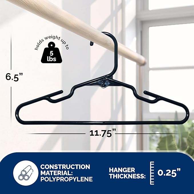 Childrens Hangers 30 Pack - 11.75 Inch Plastic Kids Hangers for Closet, Baby Hangers for Children Clothes Sizes 0 to 8, Non-Slip Infant Hangers with Shoulder Grooves, Made in USA | Black