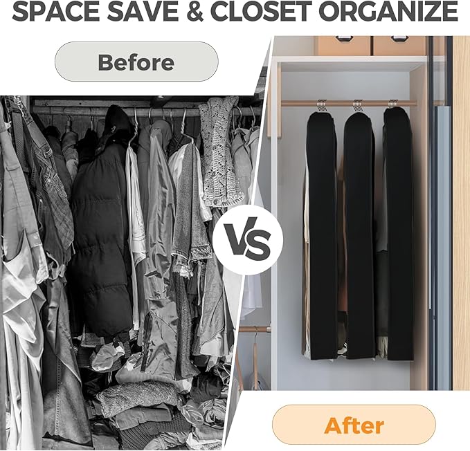 6 Pcs 60" Garment Bags for Hanging Clothes, Clear Suit Bags for Closet Storage Clothing Storage, Garment Bags Shoulder Covers with 4" Gussets for Coats, Jackets, Shirts and Sweater Black