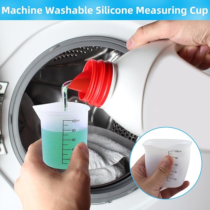 4 Pack Reusable Silicone Measuring Cups,100ml Laundry Detergent Dispenser,Liquid Measuring Cups for Laundry Room,Bathroom,Dormitory,DIY,Art & Craft