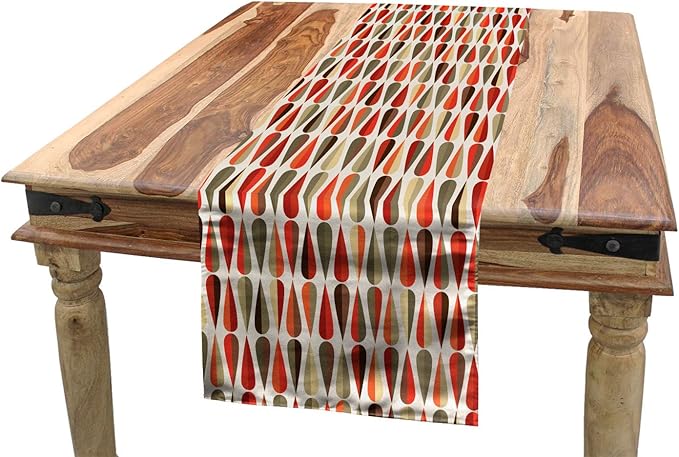 Ambesonne Retro Table Runner, Sixties and Seventies Style Geometric Round Shaped Design with Warm Colors Print, Dining Room Kitchen Rectangular Runner, 16" X 90", Orange Cream