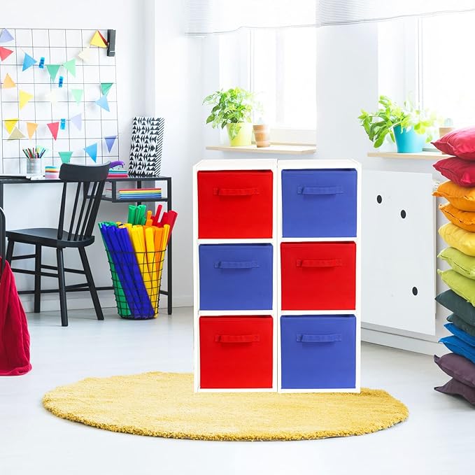 Simple Houseware Foldable Cube Storage Bins, 11-Inch Dark Blue, 6-Pack Fabric Cubes Organizer for Closet or Shelves
