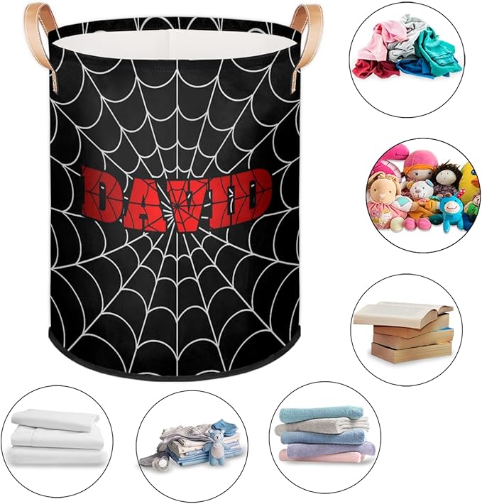 Spider Wed Personalized-Laundry-Hamper-Basket for Kids Custom Name Collapsible Storage Organizer Bin Dirty Clothes Toys Hamper for Boys Nursery in Laundry, Bedroom, Bathroom Black