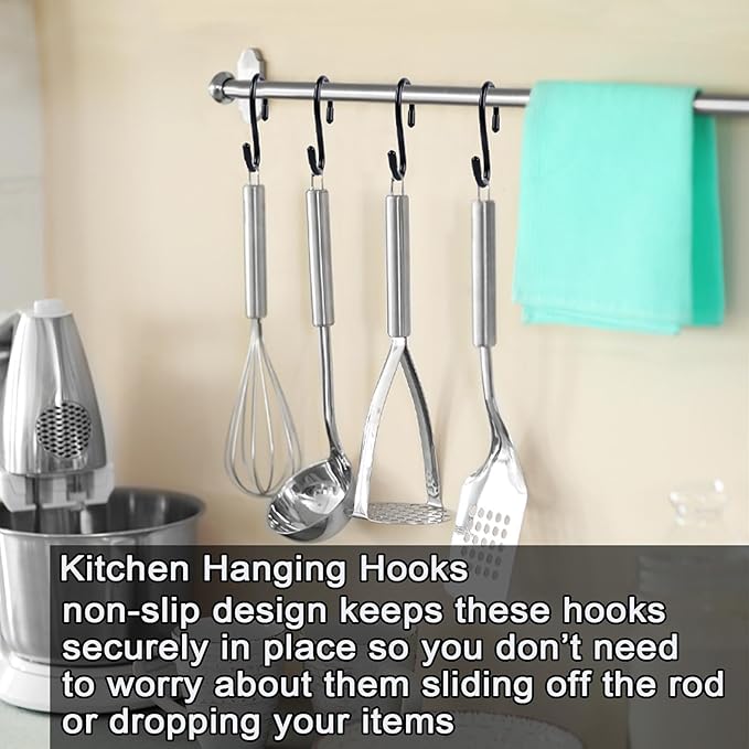 Dreecy 30 Pack 4 Inch S Hooks, Heavy Duty Black Rubber Coated Non Slip Closet S Hooks for Hanging Plants, Clothes, Jeans, Purse, Jewelry, Pot, Pans, Cups, 6.0TG-SG