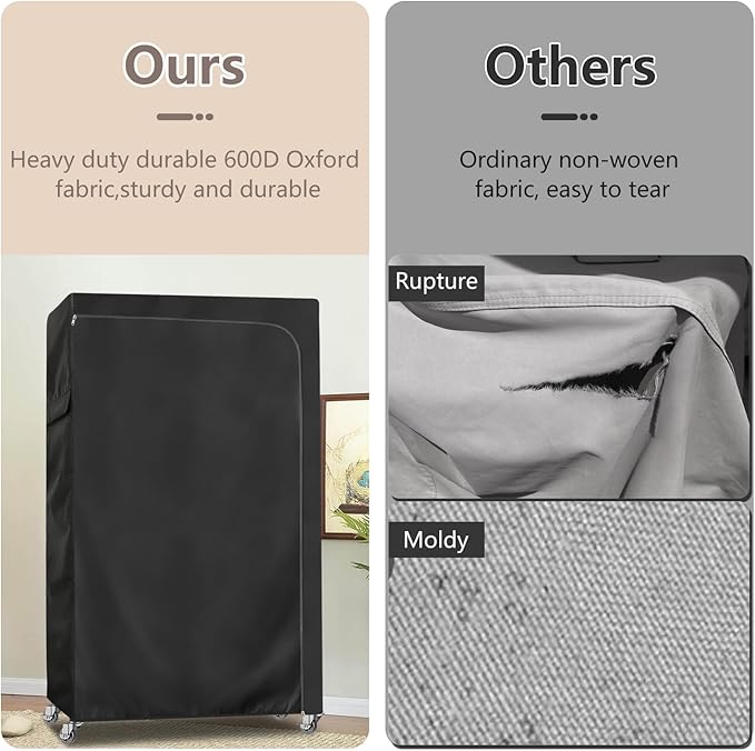 Rileytee Garment Rack Cover,600D Heavy Duty Waterproof Clothing Rack Cover,Clothes Rack Cover with Zipper for Metal Garment Rack(Black,46"W x 18"D x 80"H,Cover Only）