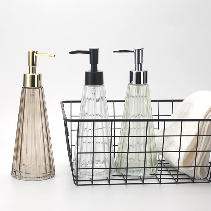 10oz/300ml Hand Soap Dispenser Bathroom, Kitchen Soap Dispenser, Glass Soap Dispenser with Gold Rust Proof Pump, Liquid Soap Dispenser with Elegant and Beautiful Color (Brown)