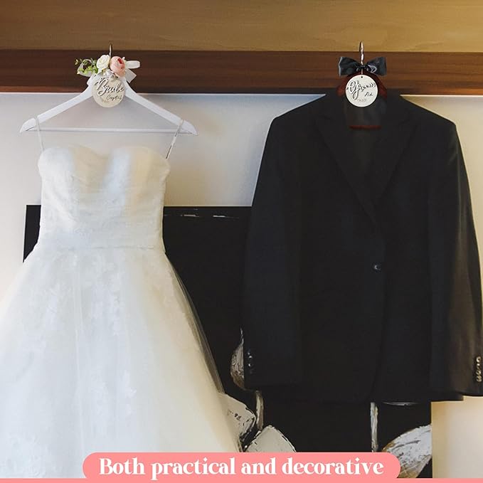 2 Pack Wedding Hanger Gift Bride Groom Bridal Hanger with Tags for Wedding Dress(Pink)