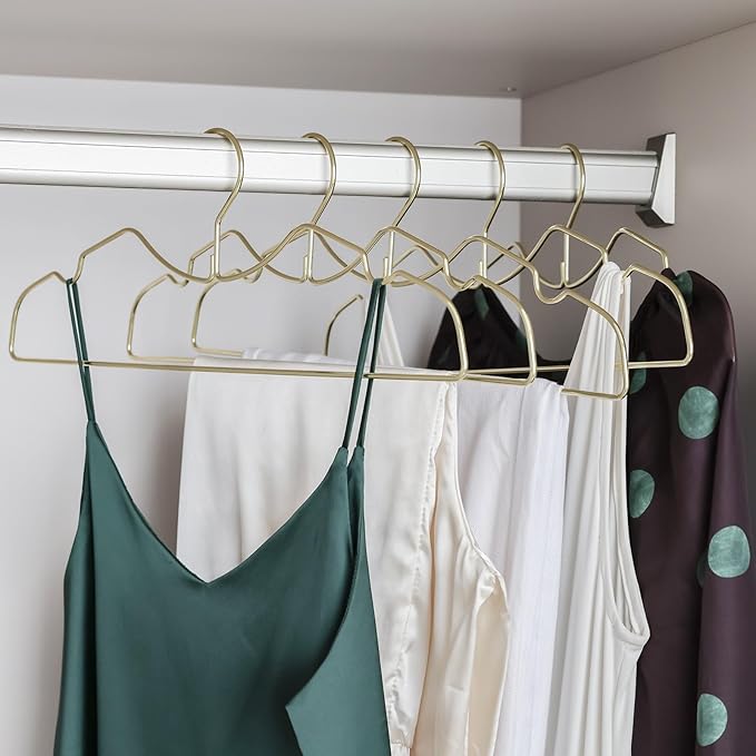 Metal Clothes Hanger, Ultra Slim & Short Neck Hanger,Space Saving Durable Non-Slip Felt Hangers, Closet Organizer (Gold)