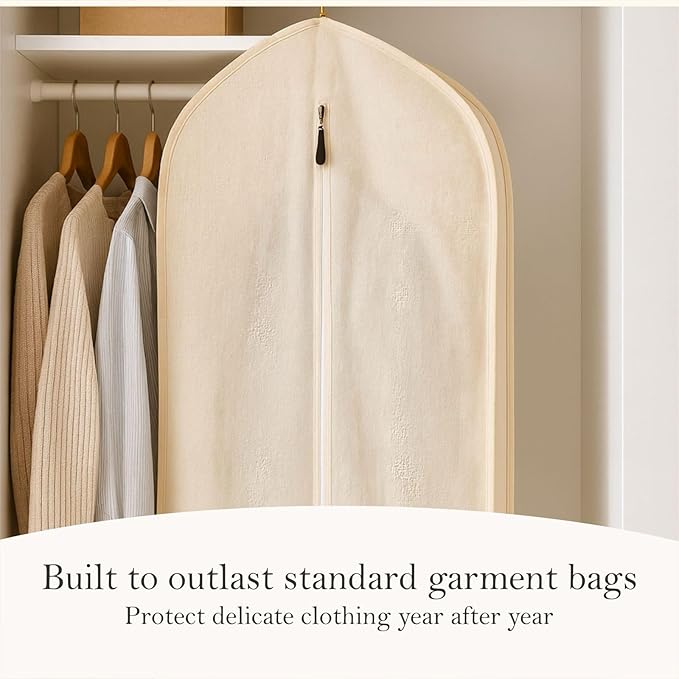 100% Cotton Garment Bag | Long | Breathable Garment Bags for Hanging Clothes | Garment Storage Bag for Long Dresses & Coats Storage | Pack of 1 (62 Inch)