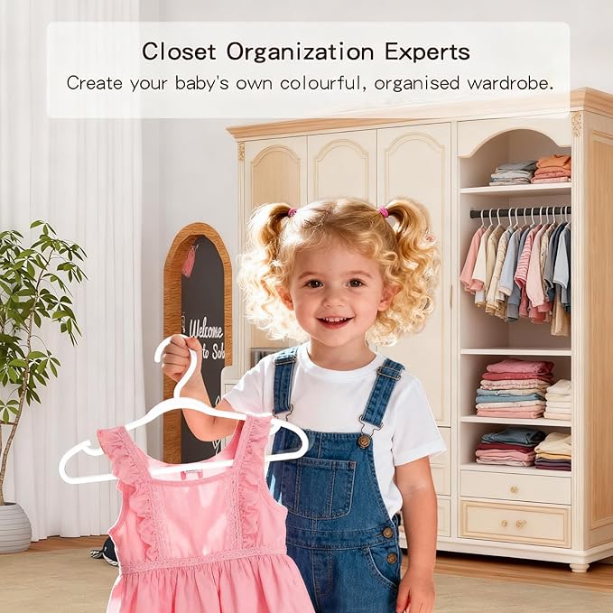 60 Pack Baby Plastic Hangers,12.83" Ultra-Thin,Non-Slip Hangers for Children. Ideal for Closets and Nurseries.Designed for Newborns and Children's Clothing,Including Trousers,Coat,Dresses.(White)