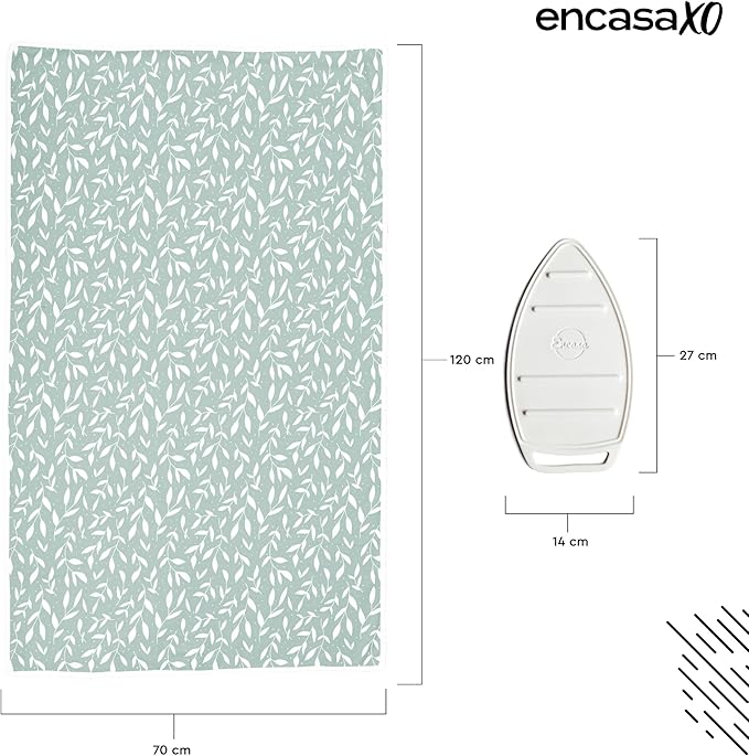 Encasa XO Ironing Mat/Pad (Large 48"x28") with 3mm Padding & Silicone Iron Rest for Steam Pressing on Tabletop or Bed - Heat Resistant, Portable, Quilting & Travel Blanket - Green Leaflet