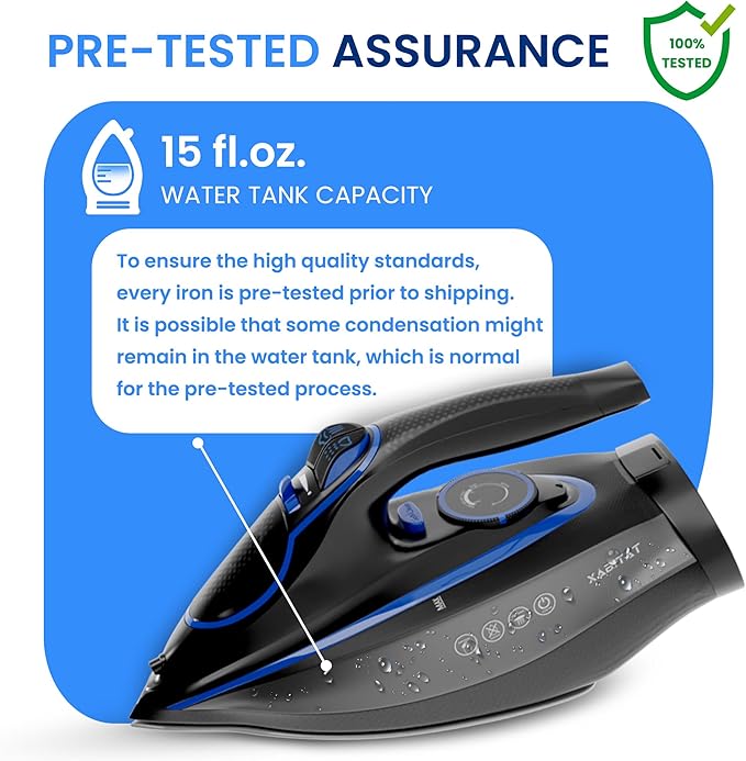 Xabitat Luxury Cordless Iron | 1500W Steam Iron | Anti Drip | Thermal Protection Technology | Nonstick Ceramic Soleplate | 2-in-1 Cord/Cordless | Adjustable & Vertical Steam Controller | Auto Shut-Off