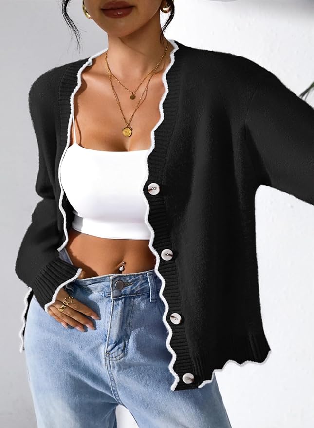 Pink Queen Fuzzy Sweater Cardigan for Women 2025 Fashion Long Sleeve Flower Outerwear Button Down Open Front Cardigan Coat