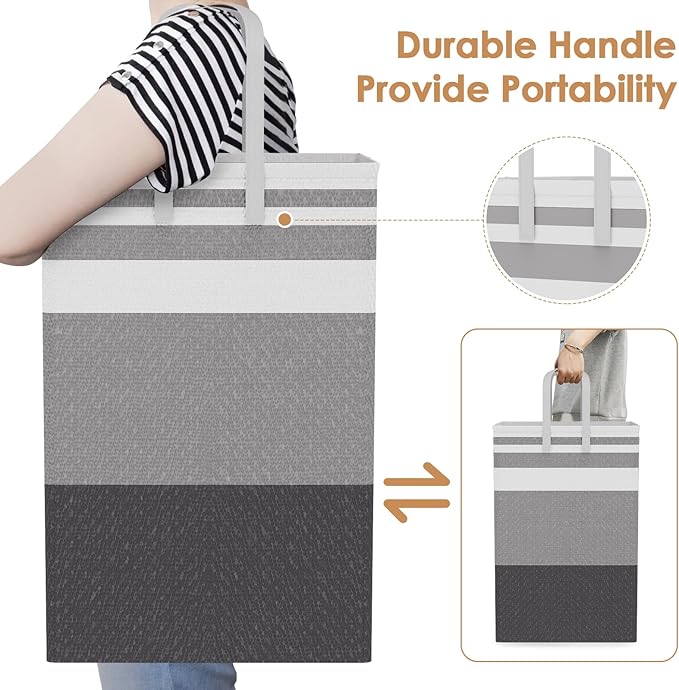 75L Large Laundry Hamper with Handles, Dirty Clothes Hamper for Bedroom Waterproof, Freestanding Tall Laundry Basket Waterproof, Hamper for Bedroom, Bathroom, Dorm, Toys Storage(Stripes, 1 × 75L)