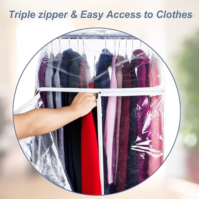 Zilink Clear Garment Bags for Storage 40 inch (2 Pack) Hanging Garment Rack Cover Suit Bags Organizer Hanging Clothes Cover for Suit Coats Jackets Dress Storage