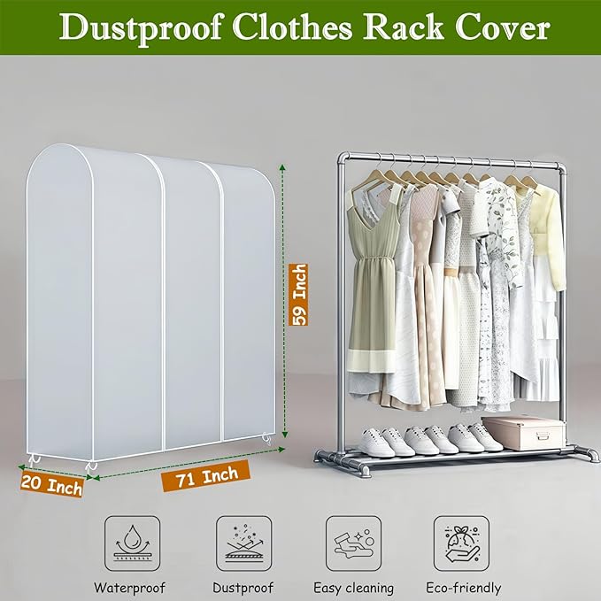 Garment Rack Cover, Clear Garment Bags, Hanging Garment Bags with Zipper, Clothing Rack with Cover that Fits Over Rack (L/71x20x59 inch)