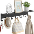 Wall Shelf with 7 Hooks, 23 Inch Entryway Coat Rack Wall Mounted, Metal Coat Hanger with Shelf Storage Clothes, Bags, Purse for Living Room, Balcony, Closet, Black