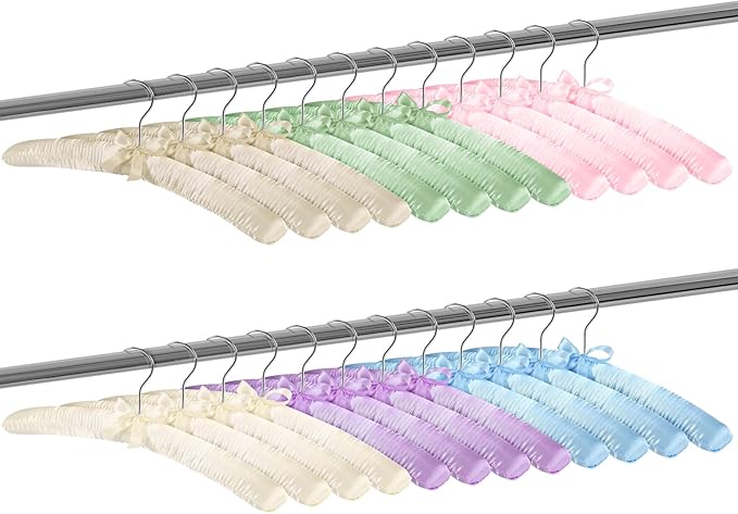 Jetec 12 Pieces Satin Padded Hangers for Women Clothing 15 Inch Satin Hangers 360° Swiveling Hook Sponge Shoulder Padded Hanger for Sweaters, Coat, Blouse, Wedding Dress, Women Cloths (Mixed Colors)