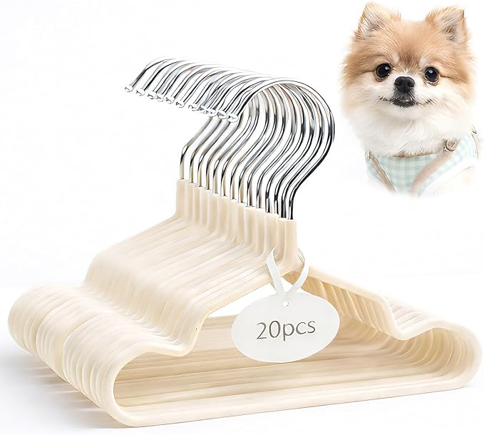 20PCS Small Dog Clothes Hangers, Non-Slip Slim Space-Saving Design for Puppies, Chihuahuas & Small Pets (Apricot)