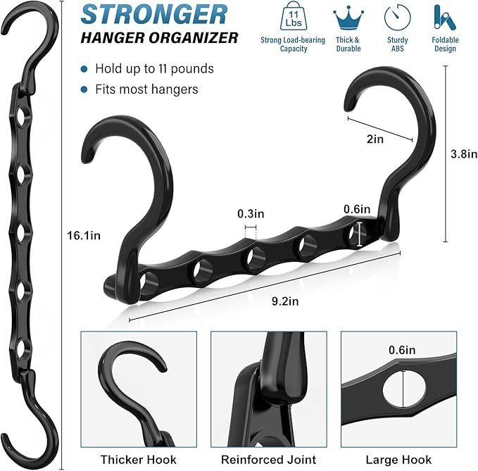 10 Pack Hangers Space Saving Magic Plastic Hanger Organizer Shirt Space Saving Hangers, Multi Clothes Hangers Space Saver for Closet Organizers Storage College Dorm Room Essentials, Black