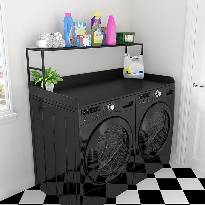 GDLF Washer Dryer Countertop Laundry Guard with Shelf, 27.55" Depth x 54" Width, Laundry Room Organization