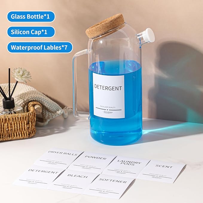 60oz Liquid Laundry Detergent Dispenser with Lables,Glass Laundry Detergent Dispenser,Laundry Detergent Container Laundry Liquid Dispenser