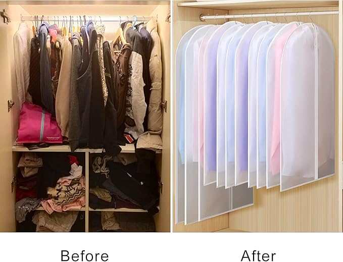 Univivi Clear Garment Bag Lightweight Dresses Bags (Set of 16) Hanging Clothes Cover, Full Zipper Suit Bags for Closet Storage -24'' x 60''