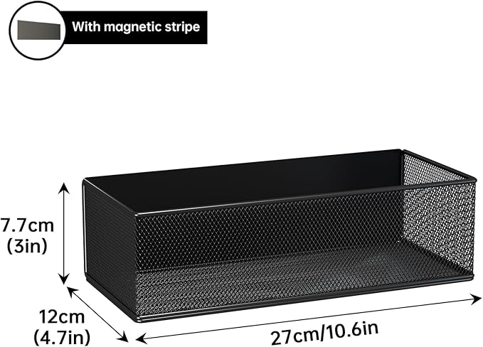 Magnetic Basket Organizer Holder for Fridge Sipce Rack Magnetic Storage Bin Box Containers for Refrigerator Magnetic Shelf for Fridge Whiteboard Classroom (Black, 10.63''L*4.72''W*3.03''H)