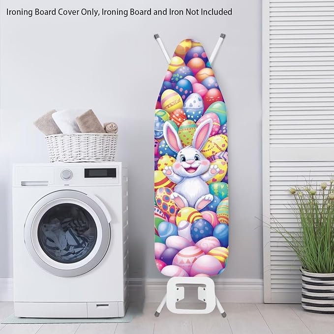Easter Eggs and Rabbit Ironing Board Pad and Cover Durable Thick Ironing Board Cover Standard Size Iron Pad Durable Ironing Board Protector