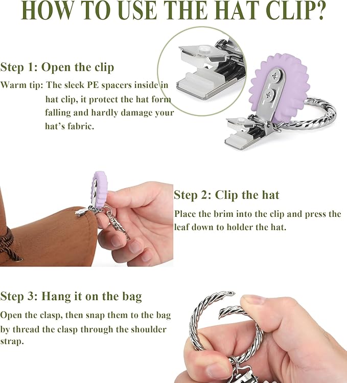 Hat Clip - Hat Holder for Travel on Bag - Silicone Hands Free Hat Clip for Purse Luggage - Protect Hat from Falling