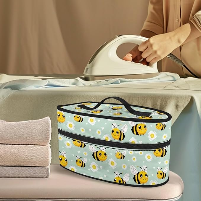 Rchsmod Daisy Bee Print Steam Iron Case Portable Iron Storage Holder Zippered Travel Steamer Bag Carrier Bag with Handle Iron Accessories, Case Only
