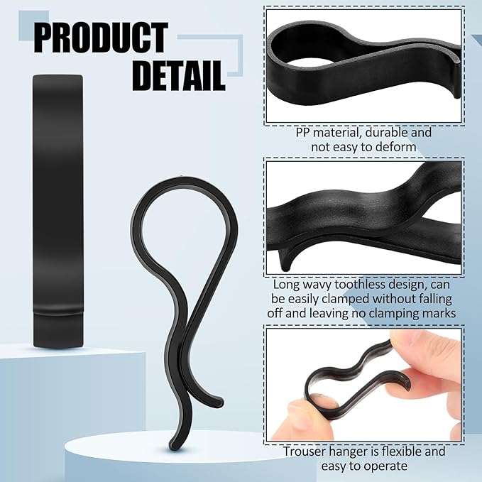 Honeydak 100 Pcs Pant Clips Black Plastic Hanger Clips for Pants, Clothes Pin Fabric Garment Shirt Folding Scarf Hanger Trousers Secured Strut Dress Pack