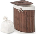 Giantex Corner Laundry Hamper with Lid, 58 L Bamboo Laundry Basket with Removable Liner & Handle, Triangle Clothes Hamper for Small Spaces, Bedroom, Bathroom, Laundry & Living Room (Brown)