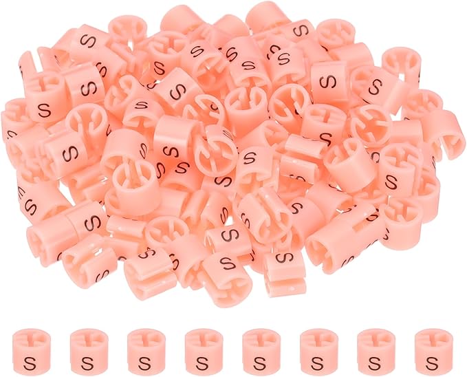 PATIKIL 100 Pcs Clothes Hanger Markers, S Size Tags Fit 3mm Rod Garment Size Hanger Clips Color Coding Label for Clothing Hangers, Pink