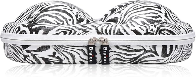 Bra Case Premium Lingerie Travel Bag Zip Underwear Organizer Bag for A-C Cup (Zebra)